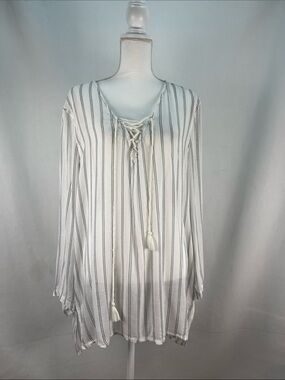Billabong Same Story Striped Beach Coverup Tunic Women's L EUC Lace Up Boho